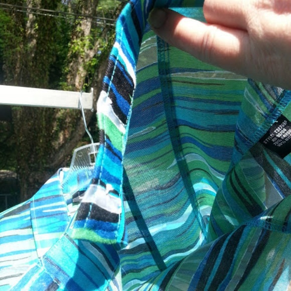 Linear jean-jacket-style teal/blue/green/black/sheer light weight jacket szPS - Picture 6 of 7